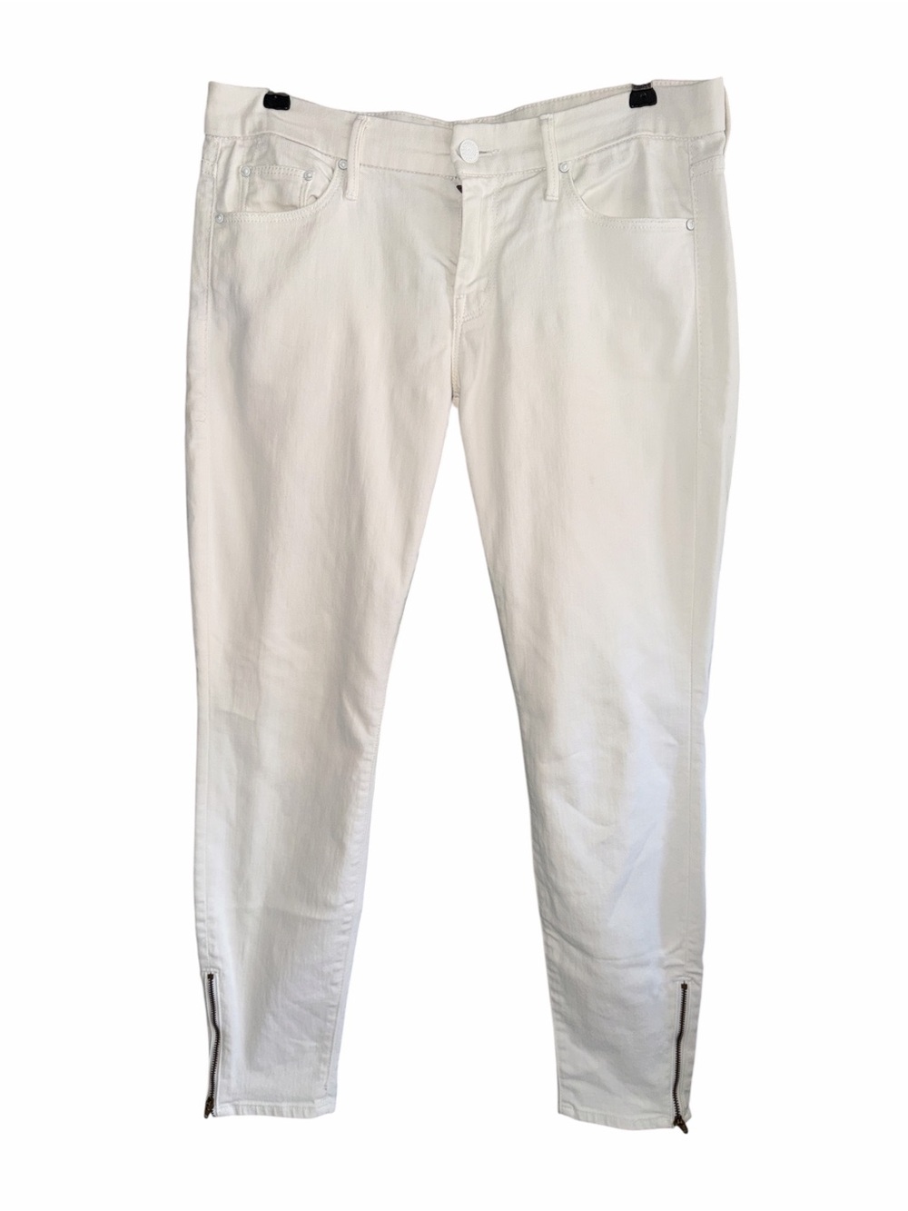 MOTHER White Skinny Jeans with Ankle Zips